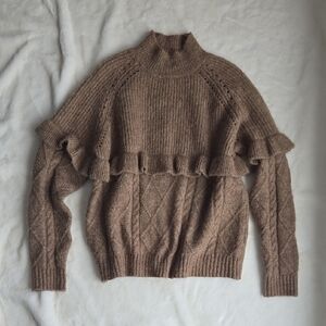 Vero moda size M brown ruffle Cable Knit Sweater